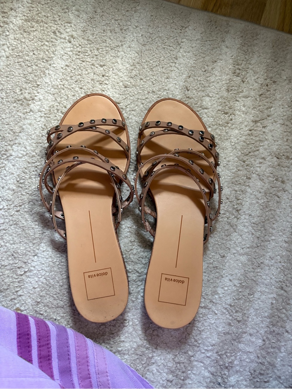 Dolce Vita Tan Studded Multi-Strap Slide Sandals